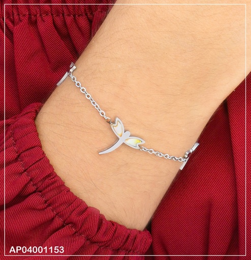 [AP04001153] PULSERA PLAT. FINA LIBELULAS 2 PLACAS/1 NACAR 0741972