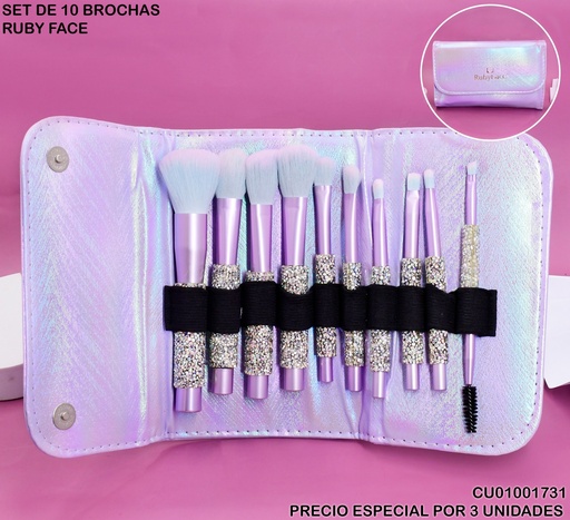 [CU01001731] SET 10 BROCHAS ESTUCHE LILA RUBYFACE TZ10PCS+B
