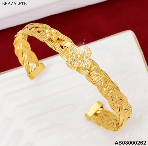 [AB03000262] BRAZALETE ENTRELAZADO TREBOL CON ZIRC. BA064-45