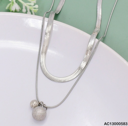 [AC13000583] CADENA PLAT. DOBLE DIJES PELOTITA LISAS/CORRUGADAS
