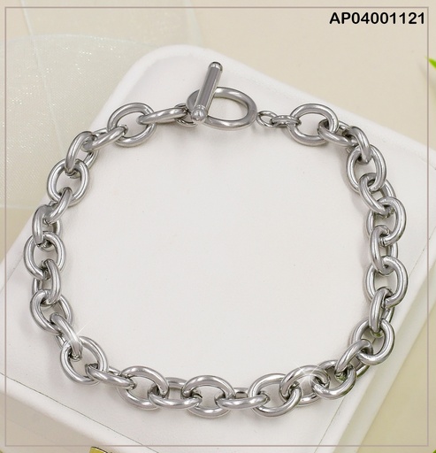 [AP04001121] PULSERA PLAT. ESLABONES CIRCULOS ENTRELAZADOS BA080-45