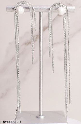 [EA20002081] ARETES PLAT. PERLA 2 LINEAS CADENAS COLGANTES EE145-132