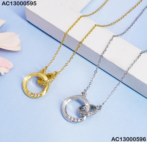 [AC13000596] CADENA PLATEADA DIJE CIRCULOS ENTRELAZADOS ZIRC. CA126-5