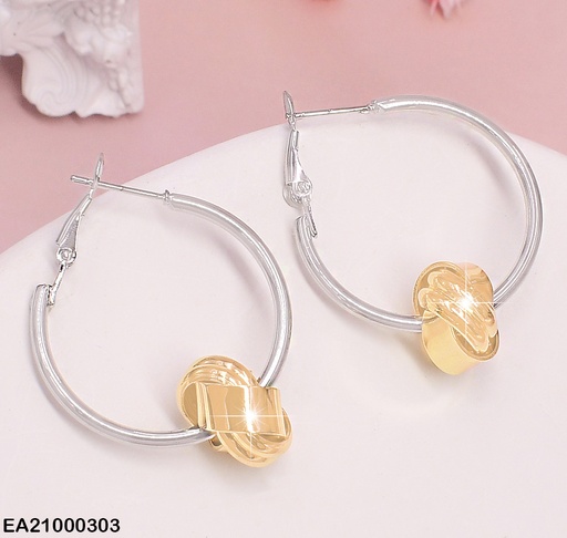 [EA21000303] ARETES PLATEADO CON NUDO DORADO EE112-9