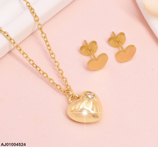[AJ01004524] JUEGO ACERO CON DETALLES DIJE CORAZON CON ESTRELLA ZIRC  A383-5