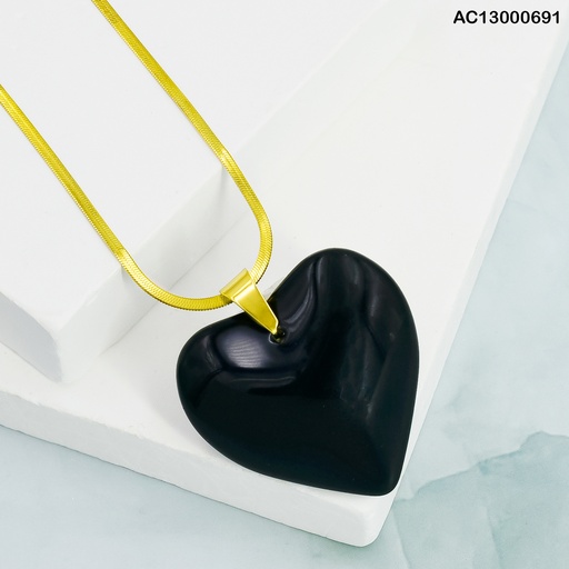 [AC13000691] CADENA SNAKE DORADA DIJE CORAZON NEGRO #075420-W12
