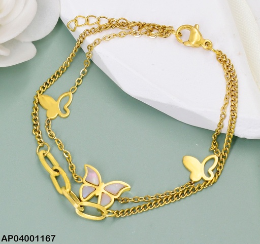 [AP04001167] PULSERA DOBLE 3 MARIPOSAS/ESLAB.ALARGADOS