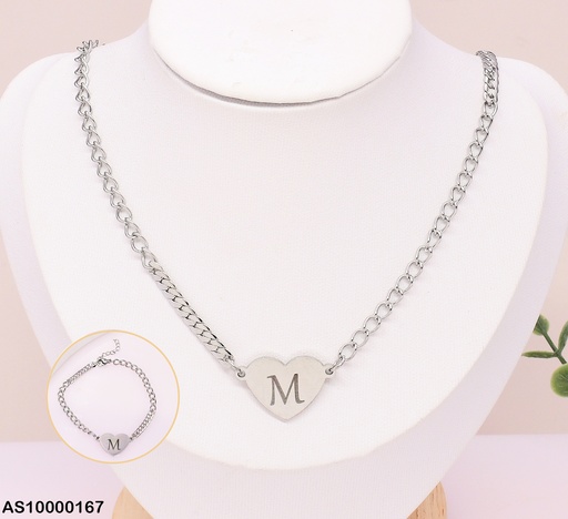 [AS10000167] SET PLAT. MARTILLADO DIJE CORAZON LETRA"M" C/PULSERA