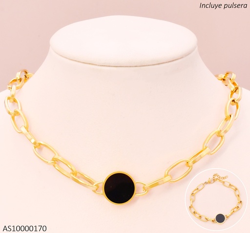 [AS10000170] SET CADENA-PULSERA MARTILLADAS RD NEGRO