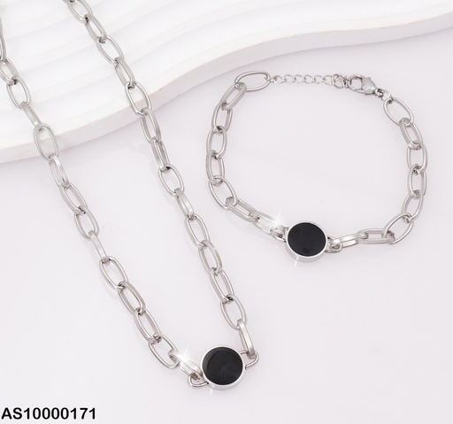 [AS10000171] SET PLAT. CADENA-PULSERA MARTILLADAS RD NEGRO