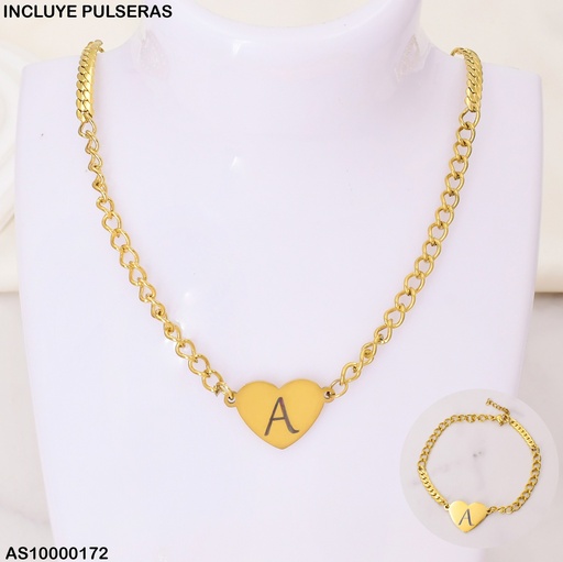 [AS10000172] SET MARTILLADO DIJE CORAZON LETRA"A" C/PULSERA
