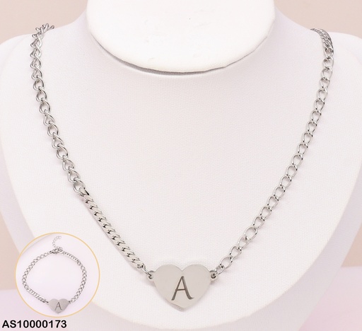 [AS10000173] SET PLAT.MARTILLADO DIJE CORAZON LETRA"A" C/PULSERA