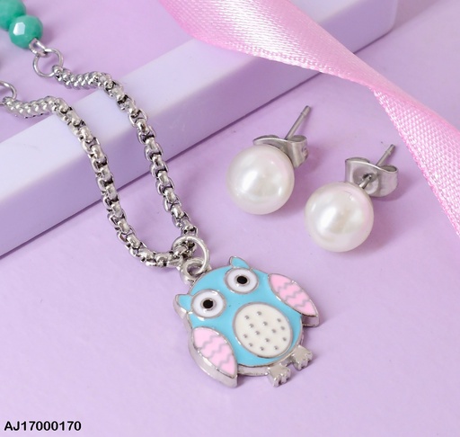 [AJ17000170] JUEGO PLATD. ARETES PERLA BUHO CELESTE #0735542-W12