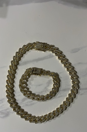 [ES24000016] SET CADENA - PULSERA ESLABONES DIAGONALES ROMBO ZIRC. 7810