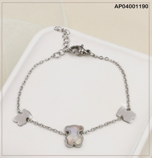 [AP04001190] PULSERA PLAT. 3 OSITO TOUCH 2 PLACAS/CENTRO NACAR