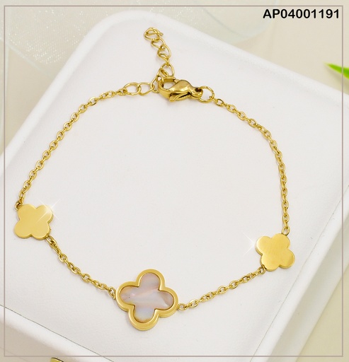 [AP04001191] PULSERA FINA 3 FLOR 4 PETALOS PLACAS/NACAR CENTRO