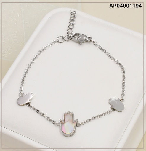 [AP04001194] PULSERA PLAT. 3 MANITOS 2 PLACAS/NACAR