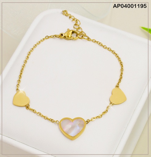 [AP04001195] PULSERA FINA 3 CORAZONES 2 PLACAS/NACAR CENTRO