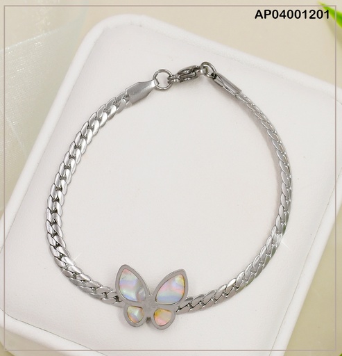 [AP04001201] PULSERA PLAT. MARTILLADA CENTRO MARIPOSA NACAR C/DIV