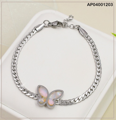 [AP04001203] PULSERA PLAT. MARTILLADA CENTRO MARIPOSA NACAR