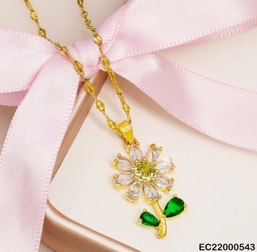 [EC22000543] CADENA C/DIJE:FLOR ZIRCONIAS C/PETALOS VERDES