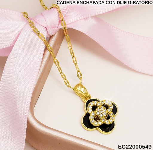 [EC22000549] CADENA C/DIJE TREBOL NEGRO C/ZIRCONIAS