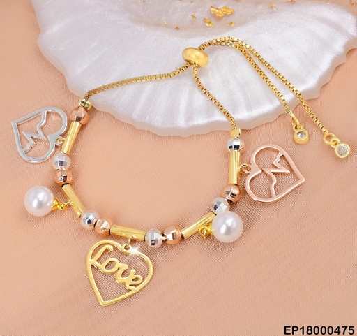 [EP18000475] PULSERA TRICOLOR 2 PERLAS/3 CROQUI CORAZON LOVE # BE088-9