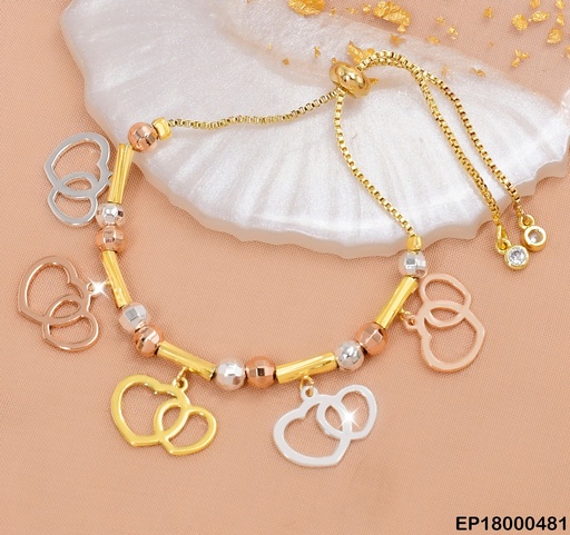 [EP18000481] PULSERA TRICOLOR DIJES DOBLE CROQUI CORAZONES # BE091-9