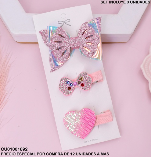 [CU01001892] SET 3 PRENSADORES LAZOS/CORAZON ESCARCHADO B3948-3K