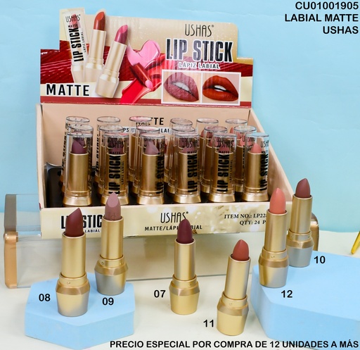 [CU01001905] LABIAL MATTE USHAS SURTIDOS LP2282A