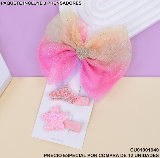 [CU01001940] SET 3 PRENSADORES CORONA/FLOR/LAZO B3948-2A