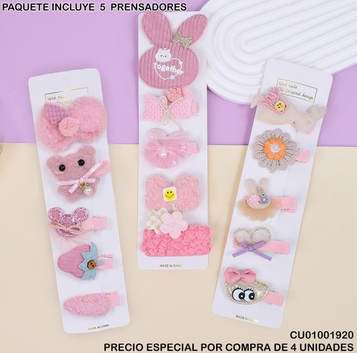 [CU01001920] SET 5 PRENSADORES PELUCHE VARIOS B3948-12B