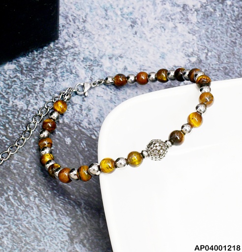 [AP04001218] PULSERA PELOTAS CAFE/PLATD #081615-W177