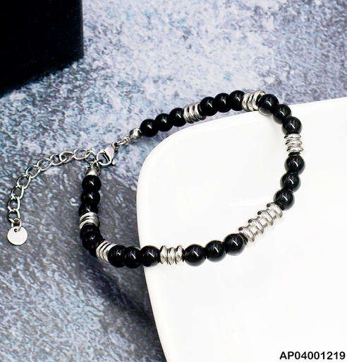 [AP04001219] PULSERA PELOTAS NEGRAS LINEAS PLATD. # 081657-W177