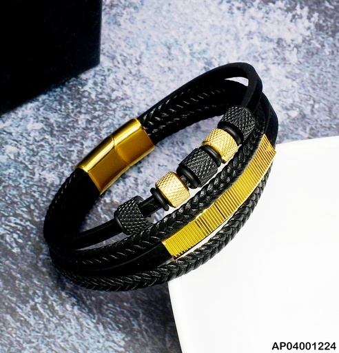 [AP04001224] PULSERA 4 LINEAS PLACA ⬛🔳⬛🔳⬛ #081567-005