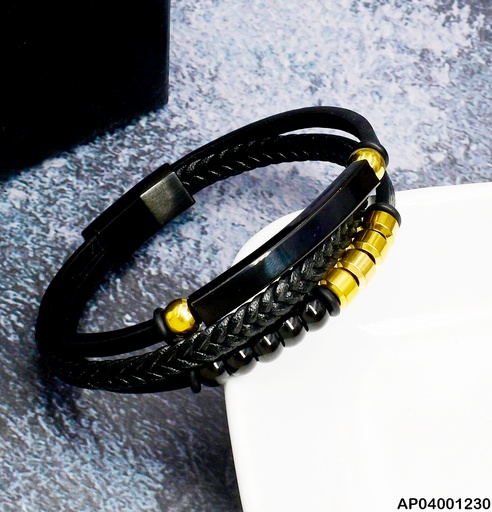[AP04001230] PULSERA 3 LINEAS  PLACA  ⚫⚫⚫⚫⚫🔳🔳🔳🔳  #081583-005