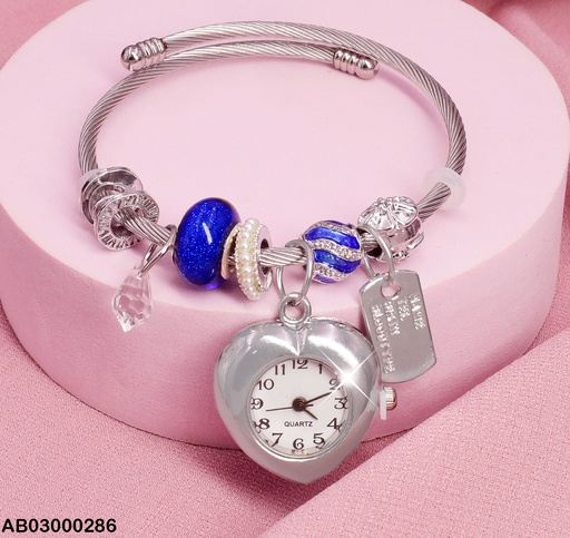 [AB03000286] BRAZALETE RELOJ PLATD.  DIJE AZUL PLACA # 004P7523-100