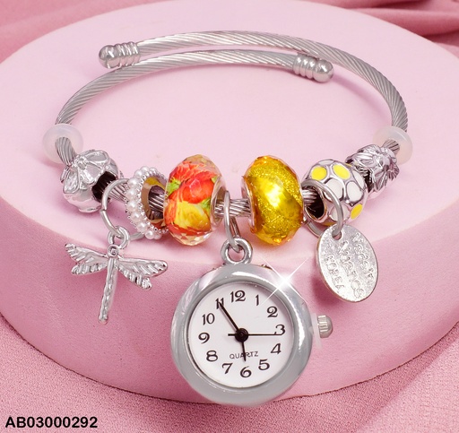 [AB03000292] BRAZALETE RELOJ PLATD. LIBELULA. PERLITAS # 004P7522-100