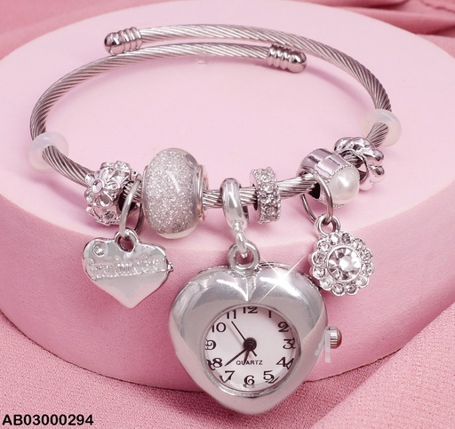 [AB03000294] BRAZALETE RELOJ PLATD. CORAZN. PERLA # 004P7520-100