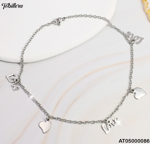 [AT05000086] TOBILLERA PLATD. LOVE CORAZON # 012N339-100