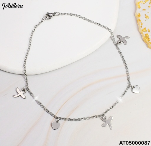 [AT05000087] TOBILLERA PLATD. CORAZON LIBELULA # 012N339-100