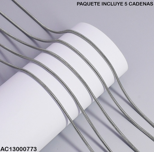 [AC13000773] PAQUETE 5 CADENAS COLA RATON PLATEADAS LARGAS 2945
