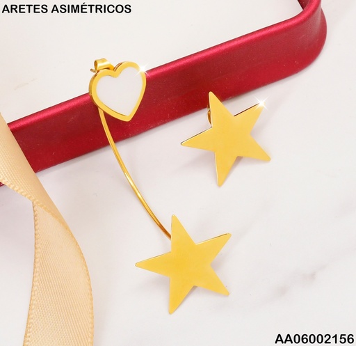 [AA06002156] ARETES ASIMETRICOS CORAZON NACAR/PLACA ESTRELLA