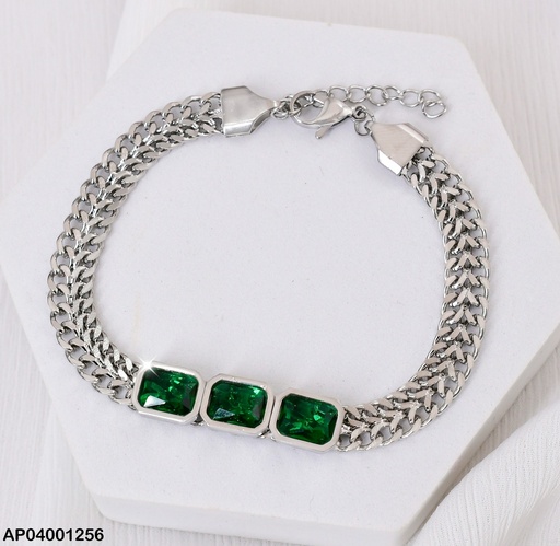 [AP04001256] PULSERA PLATD.  3 ZIRC. VERDE RECTANGULAR 0807422-W12