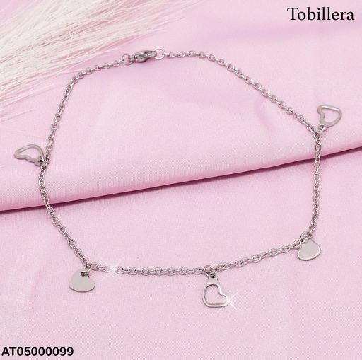 [AT05000099] TOBILLERA PLATEADA DIJES CORAZON CROQUI-PLACA 012N339