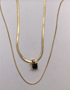 [AC13000717] CADENA DOBLE DIJE ZIRCONIA CUADRO NEGRO # CA170-45
