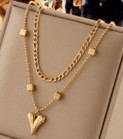 [AC13000739] CADENA DOBLE DIJE CORAZON/CUBOS"LOVE" # CA208-188