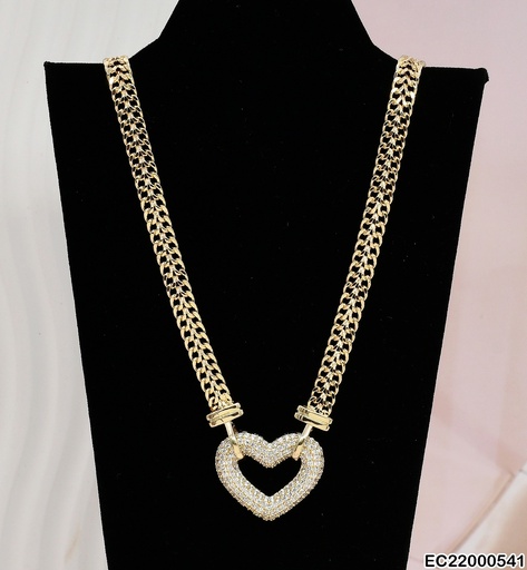 [EC22000541] CADENA MARTILLADA DIJE CORAZON C/ZIRCONIAS # CE055-6