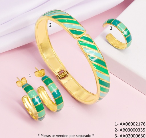 [AB03000335] BRAZALETE LINEAS DIAGONALES DOR/VERDE 080700-W25