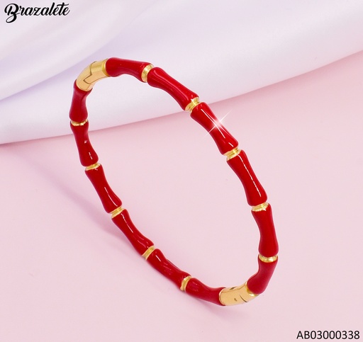 [AB03000338] BRAZALETE ROJO/DOR FORMA BAMBOO 080708-W25